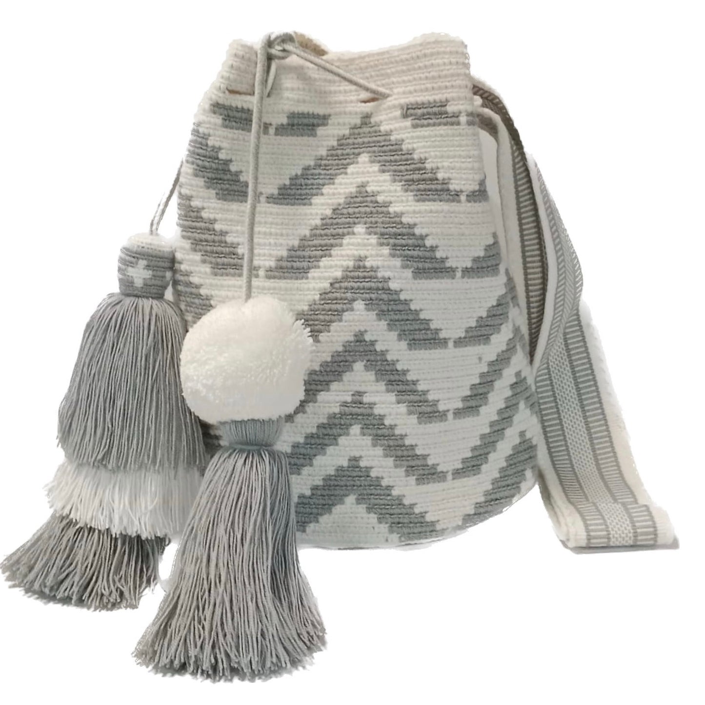 Wayuu bag beige and black zig zag shape