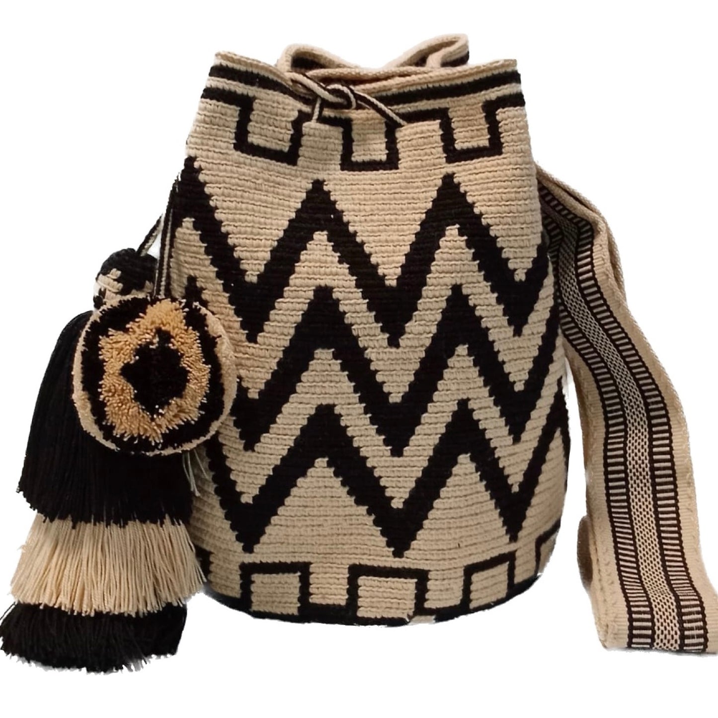 Wayuu bag beige and black zig zag shape