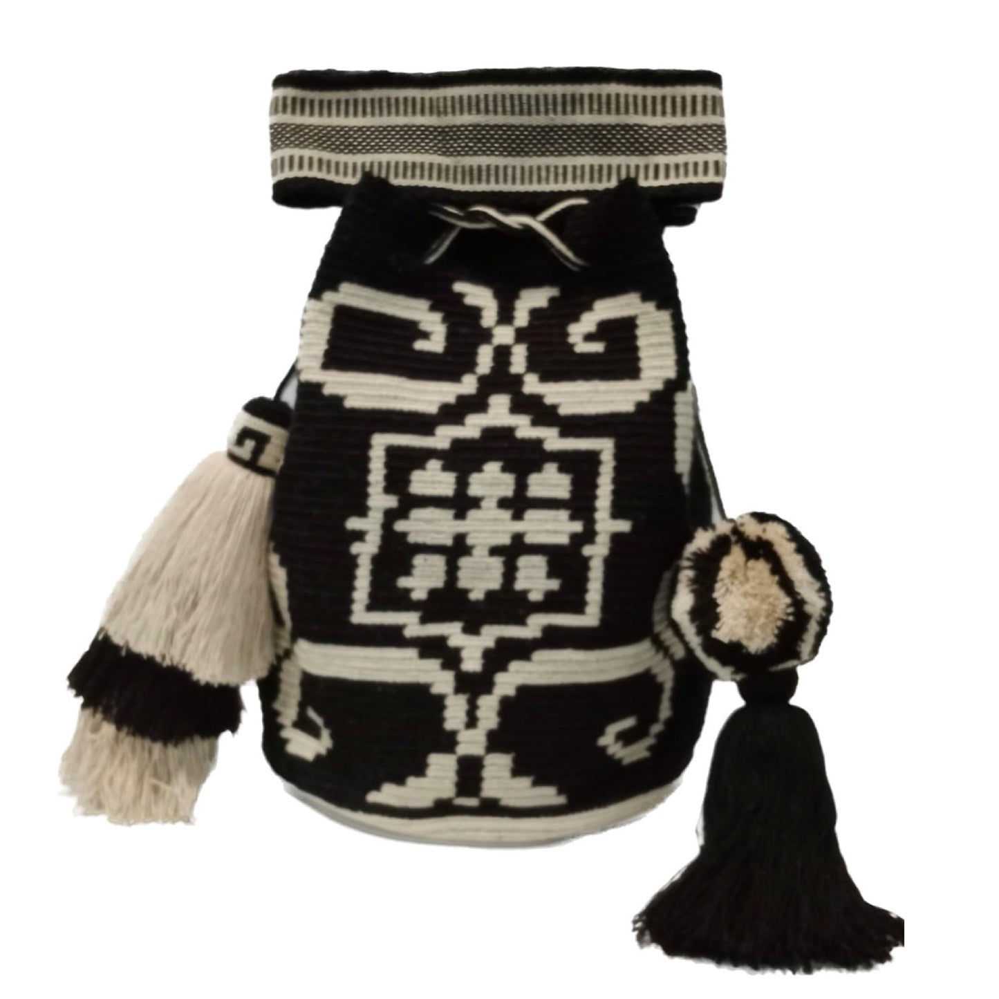 Wayuu bag black and off white square shape