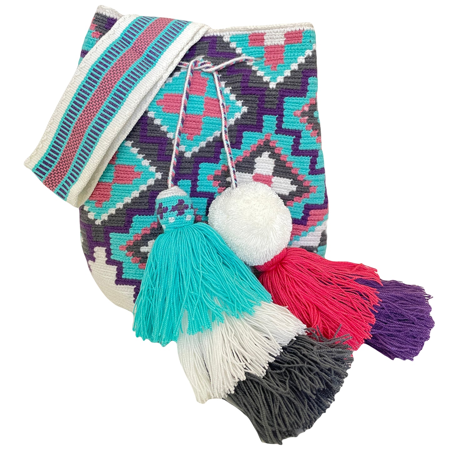 Wayuu bag cotton candy teal, blue and pink