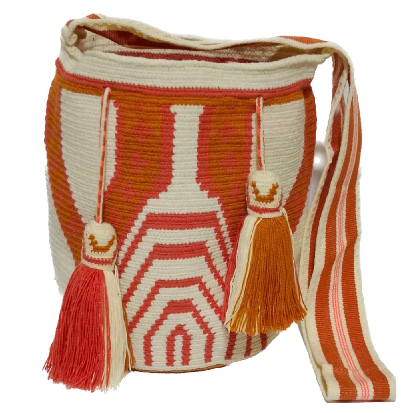 Wayuu bag off white, coral and orange