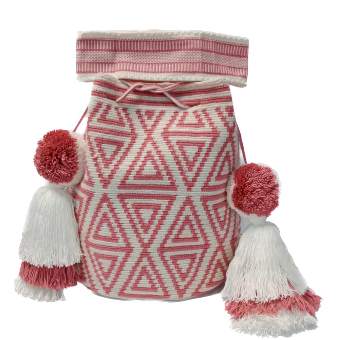 Wayuu bag off white and rosé double triangle shape