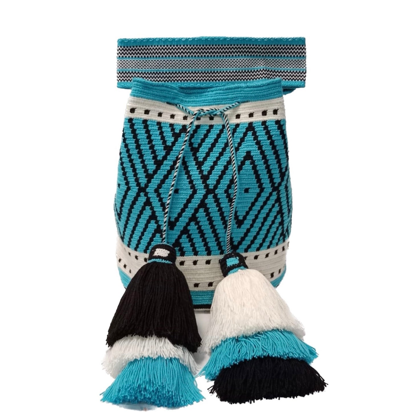Wayuu bag teal, white and black