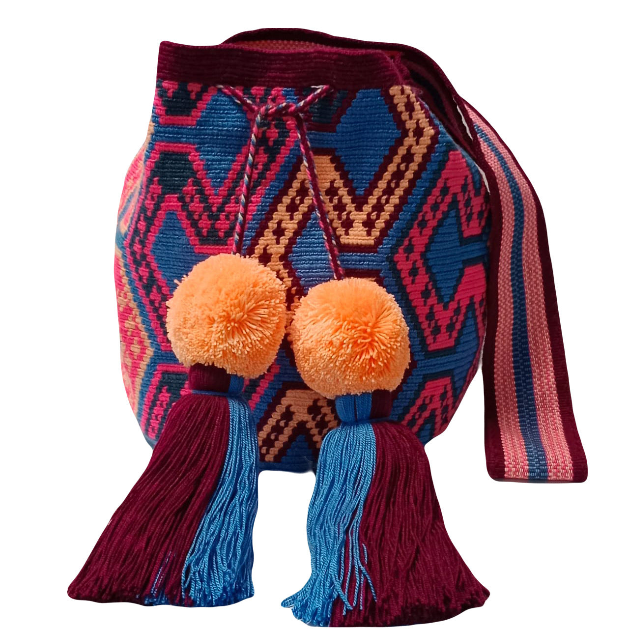 Wayuu bag wine, blue and pink
