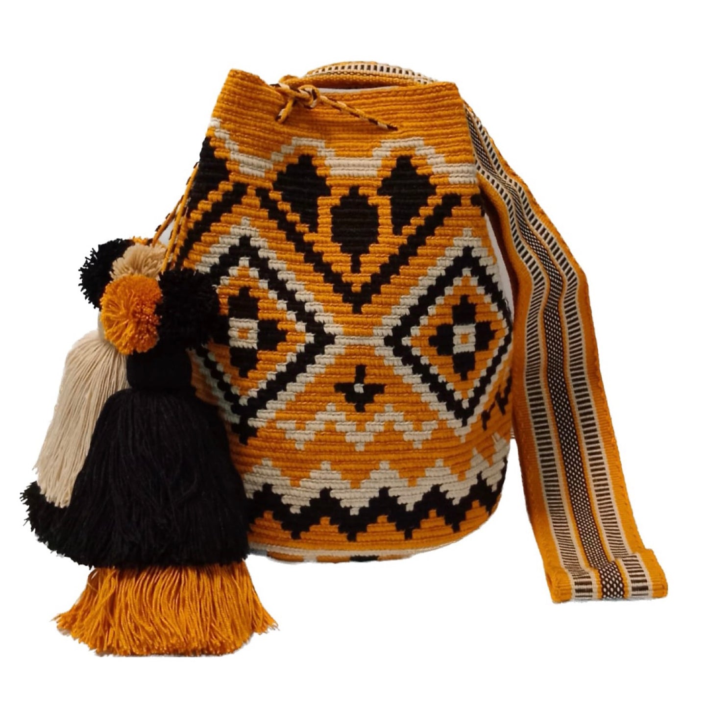 Wayuu bag diamond shape yellow, black and beige