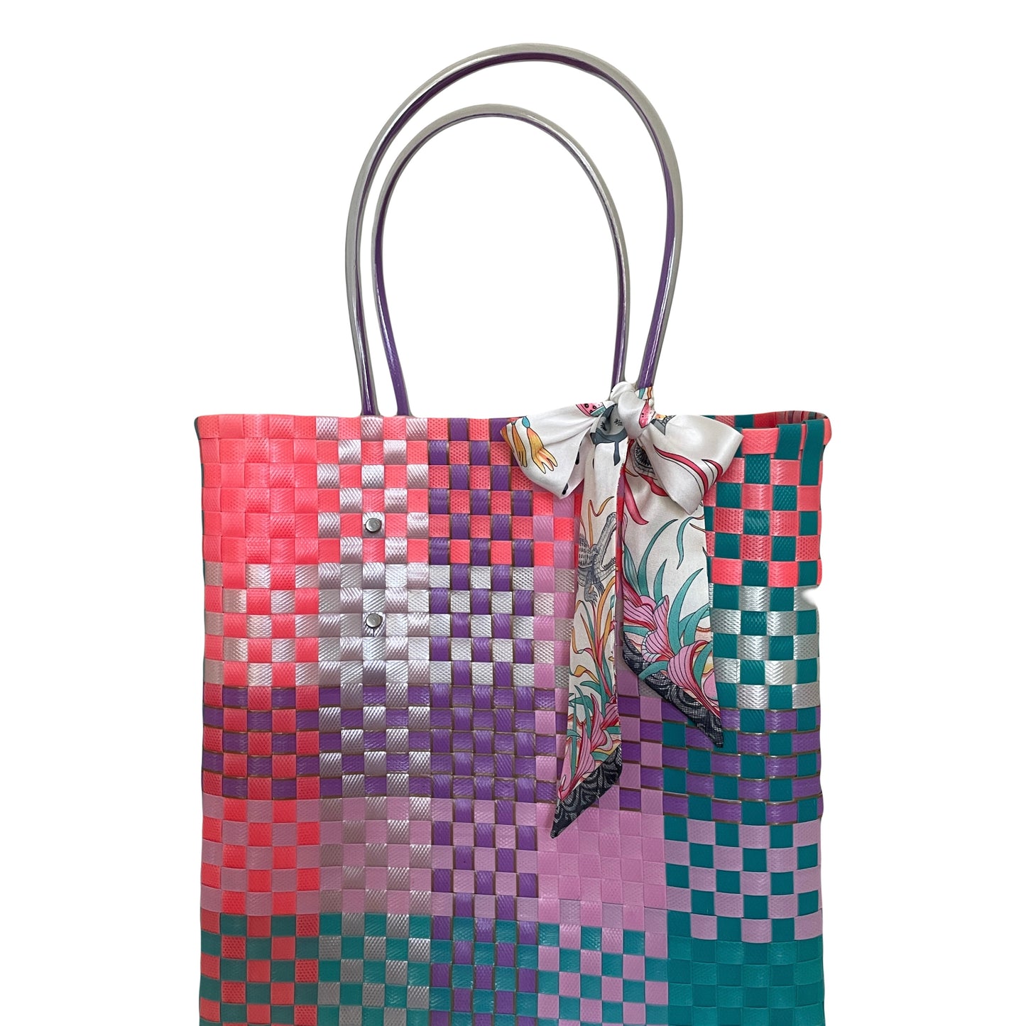 Zuncho bag pink, silver, teal, purple with white scarf