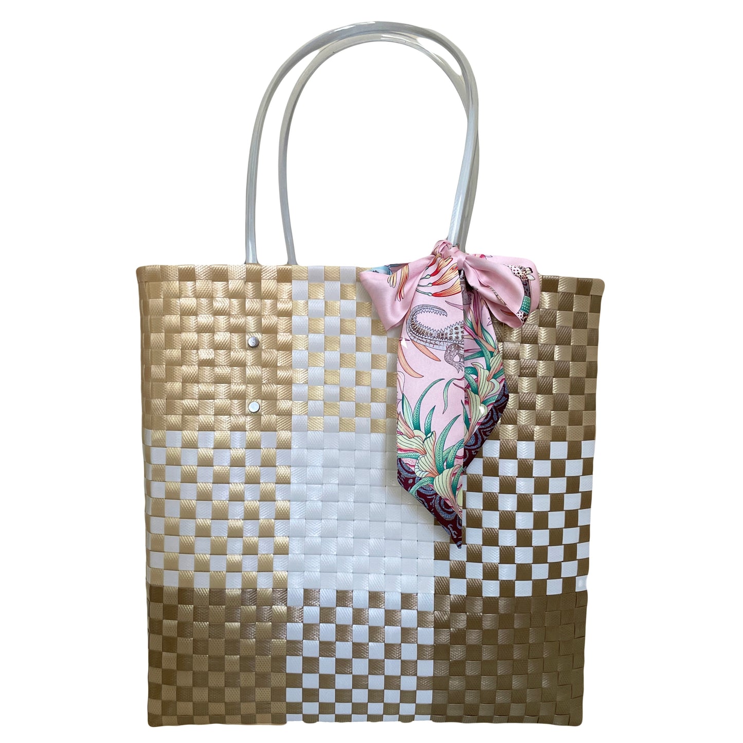 Zuncho bag white and gold with light pink scarf