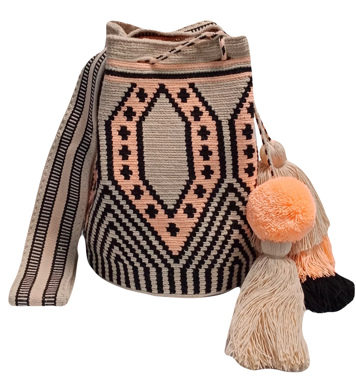 Wayuu bag nude, black and blush