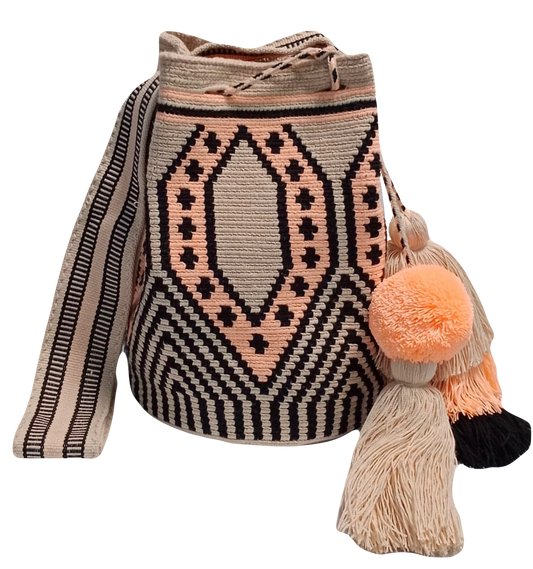 Wayuu bag nude, black and blush